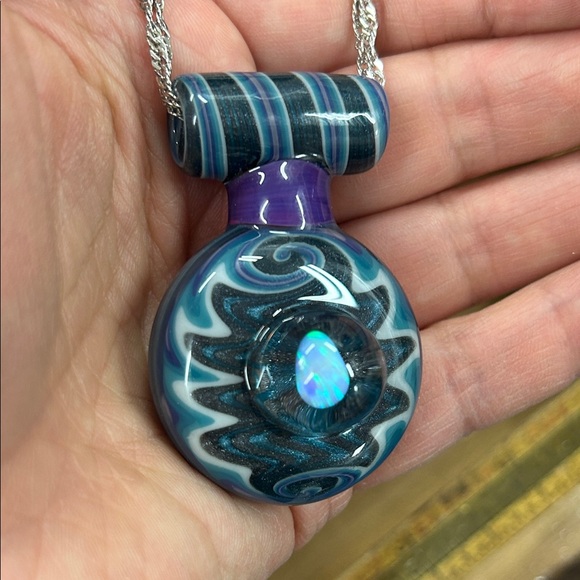 Heady Opal and Sparkle Pendant & Matchinh Glass Cork Jar Handblown Glass Oneoff - Picture 5 of 6